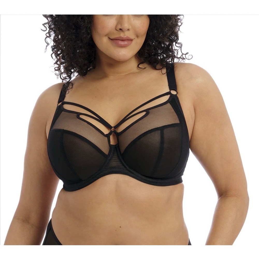 Elomi Sachi EL4350BLK Black Plunge Bra Caged Strappy Mesh Underwire 42K